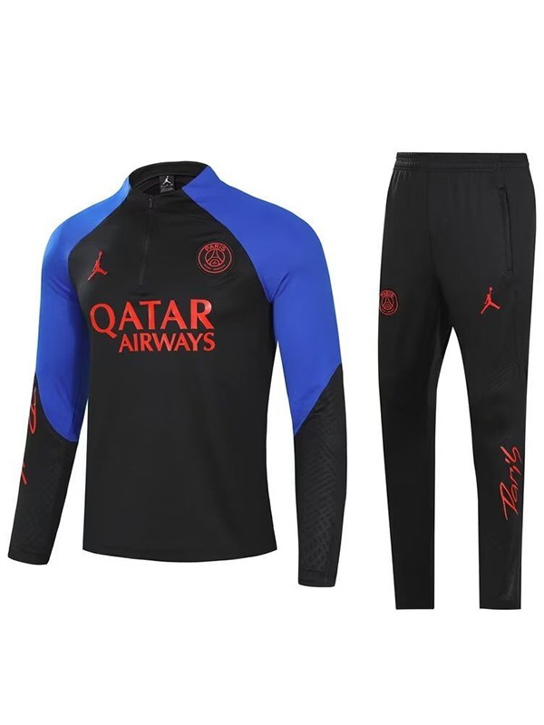 Jordan paris saint germain tuta nera blu pantaloni da calcio tuta sportiva set zip collo uniforme abbigliamento da uomo kit da calcio 2022-2023