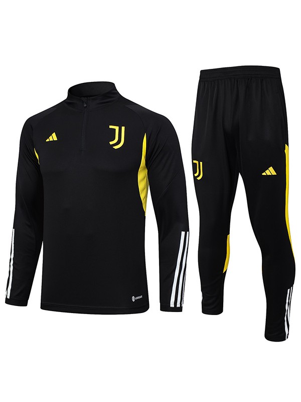 Juventus tuta da calcio pantaloni tuta sportiva set cerniera collo uniforme uomo nero giallo vestiti kit allenamento calcio 2023-2024