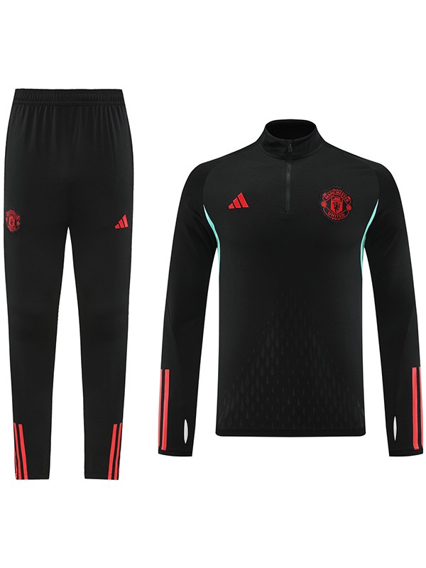 Manchester united tracksuit soccer pants suit sports set half zip necked black uniform men's clothes football training kit 2023-2024