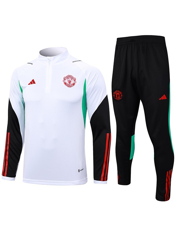 Manchester united tracksuit soccer pants suit sports set half zip necked uniform men's clothes football white training kit 2023-2024