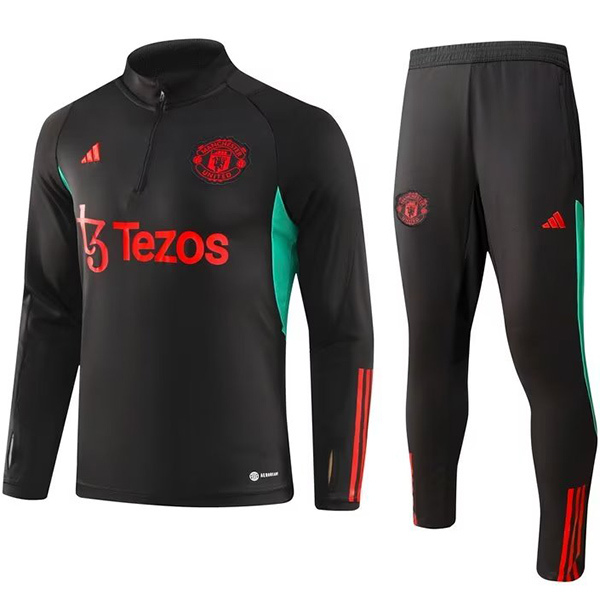 Manchester united tracksuit soccer suit sports set zipper-necked black uniform men's clothes football training kit 2023-2024
