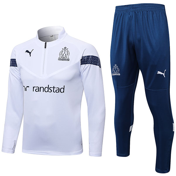 Marseille tuta da calcio abbigliamento sportivo bianco mezza cerniera uniforme kit da allenamento da uomo cappotto da calcio 2022-2023