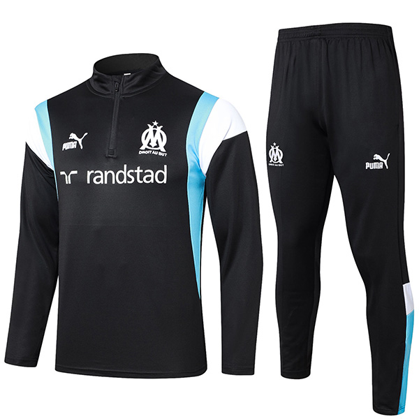 Olympique de marseille tracksuit soccer pants suit sports set half zip necked uniform men's black clothes football training kit 2023-2024