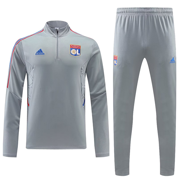Olympique Lyon tute grigie pantaloni da calcio tuta sportiva set con collo uniforme abbigliamento da uomo kit allenamento calcio 2022-2023