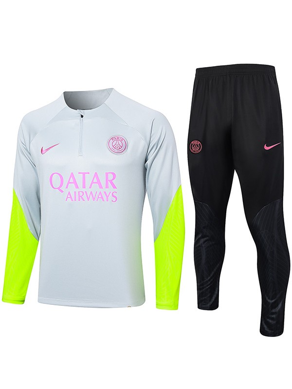 Paris Saint-Germain tracksuit football sportswear zipper neck training light gray uniform outdoor soccer coat 2024