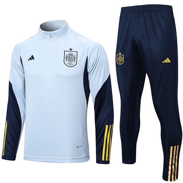 Spain tuta da calcio tuta sportiva tuta sportiva con collo a cerniera uniforme da uomo abbigliamento calcio allenamento skyblue kit 2022-2023