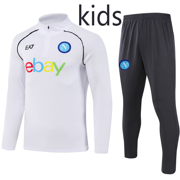 SSC Napoli tracksuit kids kit soccer pants suit sports set half zip necked cleats youth uniform children white football mini training kit 2023-2024