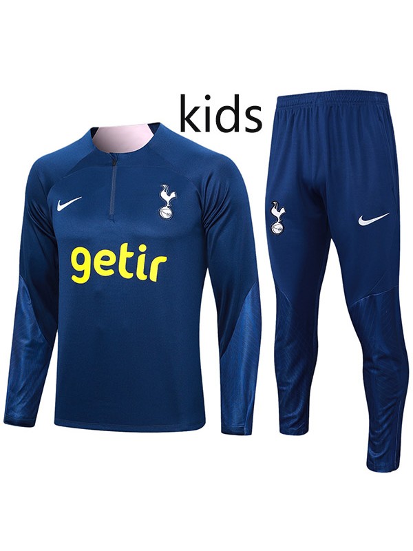 Tottenham Hotspur tracksuit kids kit soccer pants suit sports set half zip necked cleats youth uniform children dark blue football mini training kit 2024