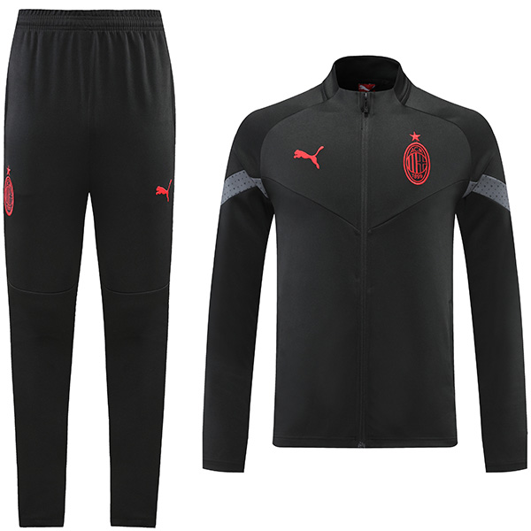AC Milan giacca da calcio tuta sportiva da calcio nera tuta da allenamento da uomo con cerniera completa cappotto da calcio all'aperto 2022-2023