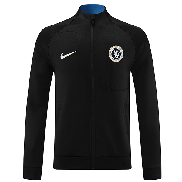 Chelsea giacca abbigliamento sportivo da calcio tuta con cerniera completa kit da uomo nero da allenamento uniforme cappotto da calcio all'aperto 2023-2024