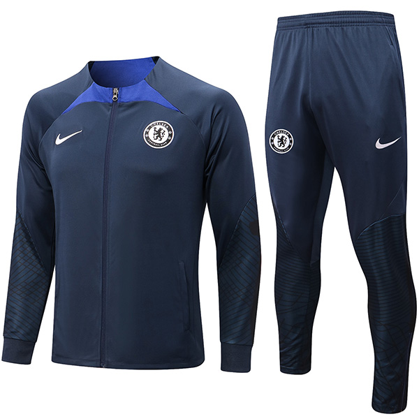 Chelsea giacca da calcio abbigliamento sportivo tuta blu navy completo con cerniera uniforme kit da allenamento da uomo cappotto da calcio all'aperto 2022-2023
